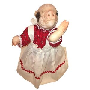 Reborn Baby Piglet Pig Doll Floral Dress Apron 12" Vintage Great RETIRED RARE